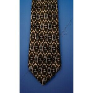 Pavia Made in Italy Silk Tie Geometric Vintage Pattern Gold Brown Red”
